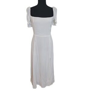 Wilfred Smocked Dress White Sz 6 Midi Long Bridal Romantic Wedding Cap Sleeves